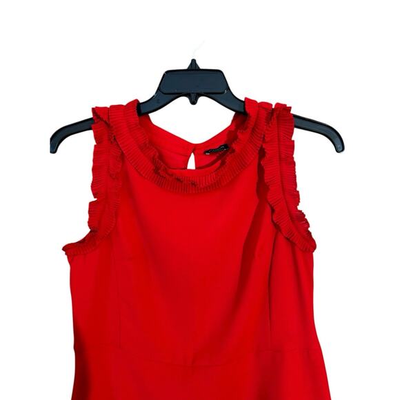 Ann Taylor Women's Sleeveless Red Peplum Ruffled Neckline Ruffled Armhole Top 10 - Picture 2 of 8